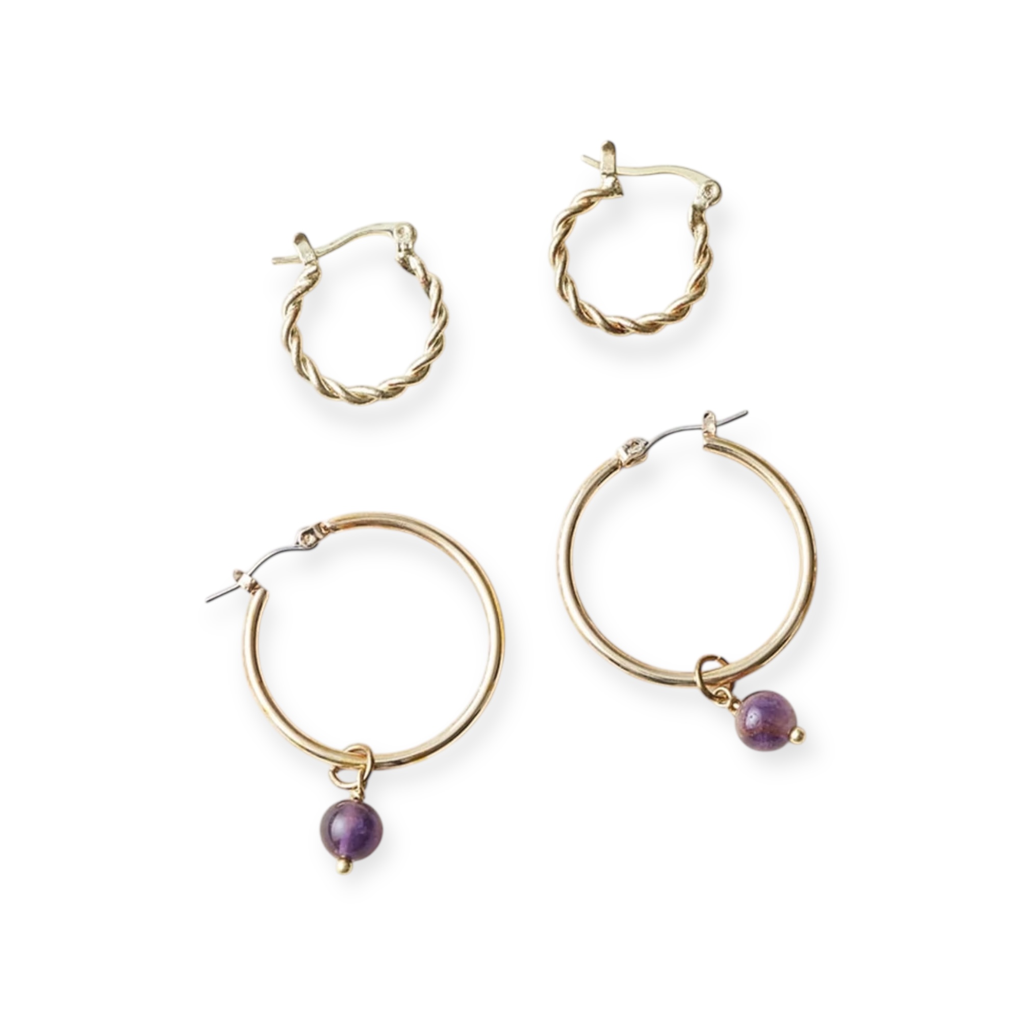 Earring Jambumani Amethyst Mini Gold Hoop Set of 2