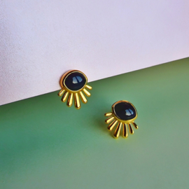 Black Onyx Burst Stud Earrings Gold