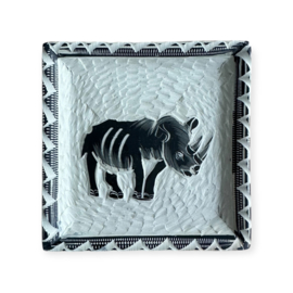 Vierkant Schaaltje Neushoorn Kisii steen Zwart/Wit C