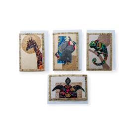 Luxe Wenskaarten set van 4 kaarten A: giraf, parelhoen, gekko, schildpad