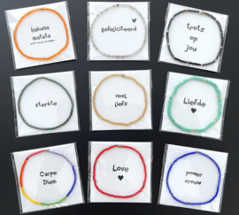 Wens/Gift kaartje met Masai Beads armbandje / verschillende teksten