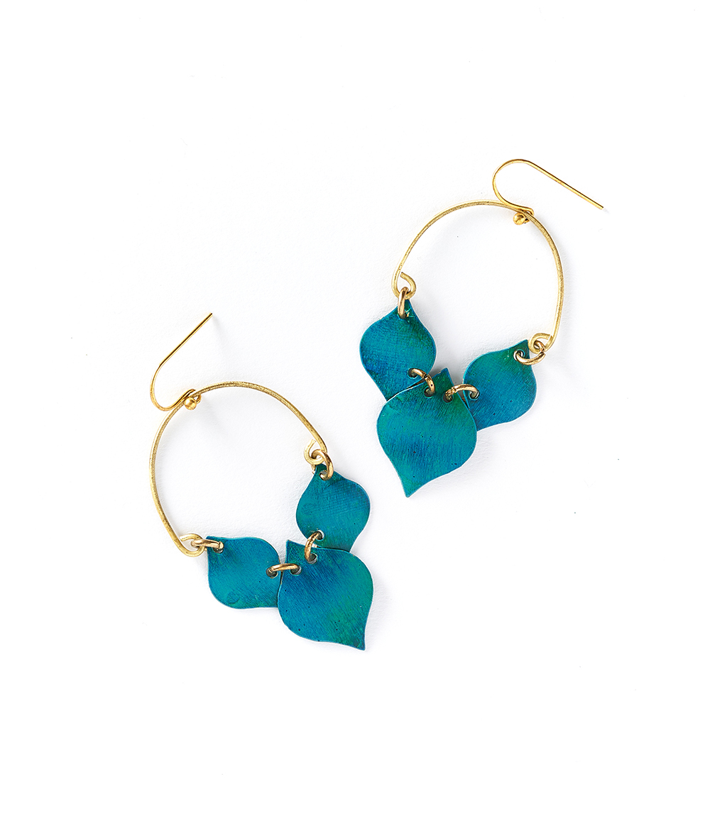 Earrings Chameli Leaf Teal Drop