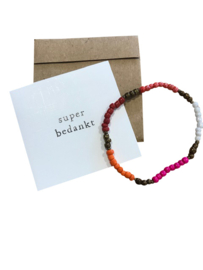 Wens/Gift kaartje & envelopje met Masai Beads armbandje / verschillende teksten