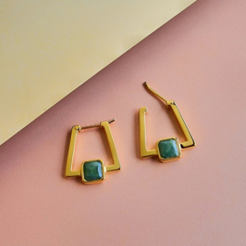 Deco Square Agate Hoop Earrings Gold