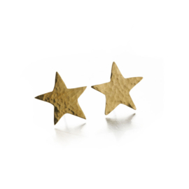 Hammered Brass Star Studs