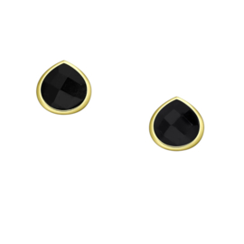 Gold Tear Drop Stone Stud Earrings Black Spinel