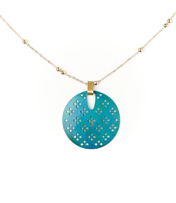 Necklace Chameli Teal Blossom Drop Pendant