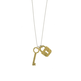 Hammered Brass Lock & Key Necklace