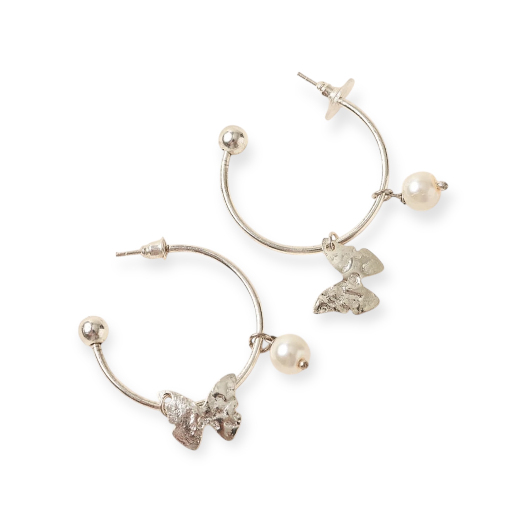 Earrings Ishya Butterfly Pearl Silver Hoop