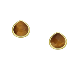 Gold Tear Drop Stone Stud Earrings Tiger's Eye