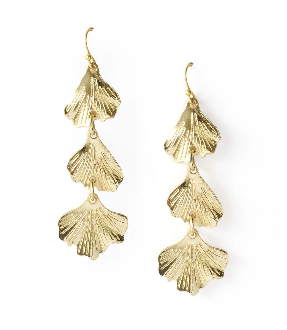 Earrings Sayuri Ginkgo Leaf Triple Drop
