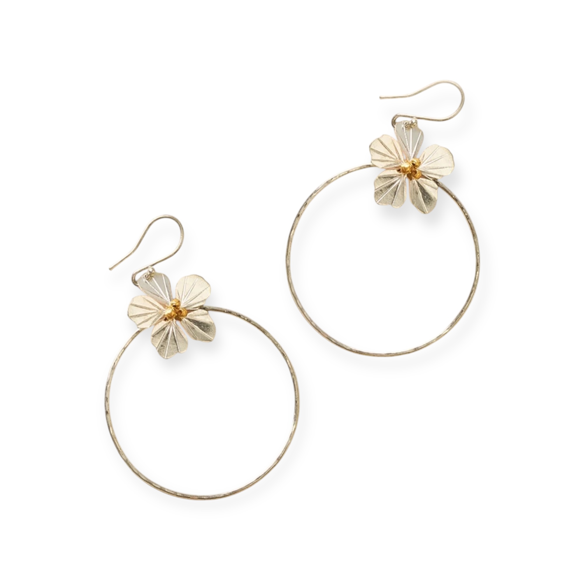 Earrings Sayuri Flower Silver Hoop