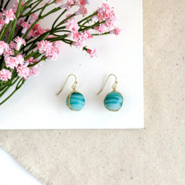 Marbled Glass Drop Earrings - Teal