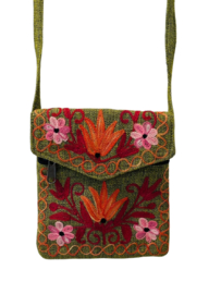 Geborduurd Luxe Bloemen Crossbody Tasje Lichtgroen