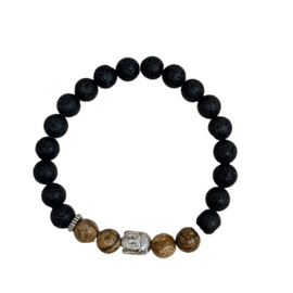 Heren Bracelet Jaspis & Lava met Boeddha