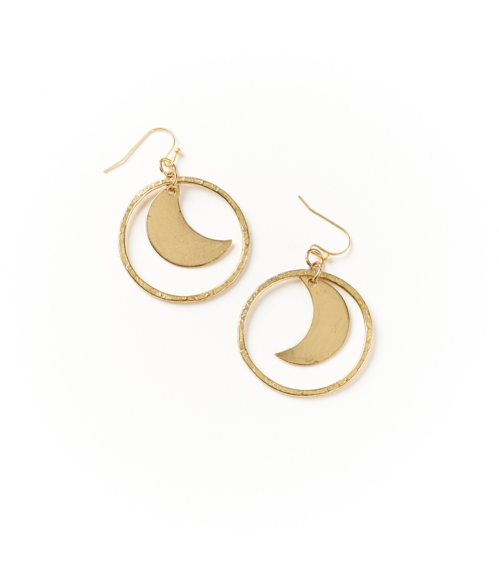 Earrings Diya Crescent Moon Gold Hoop Dangle