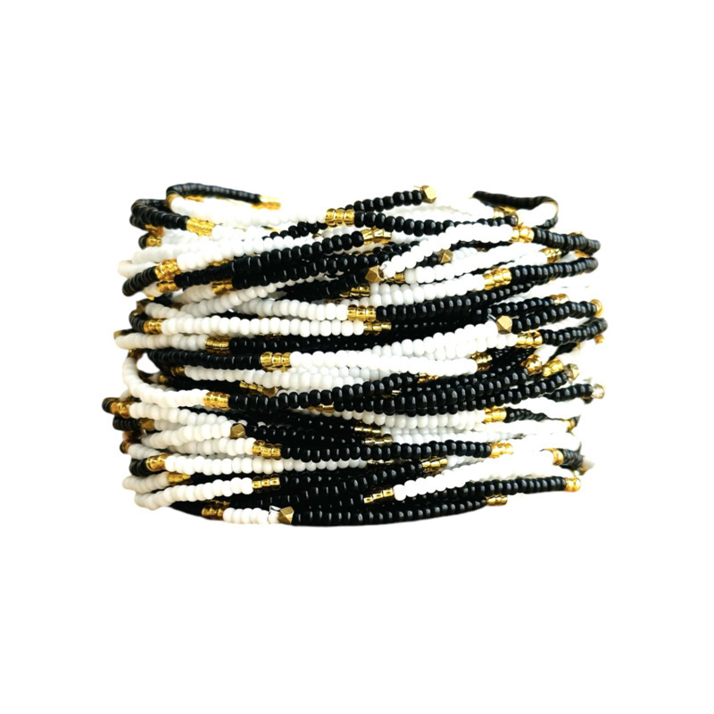 Masai Kralen Armbandje Black White Gold Mix