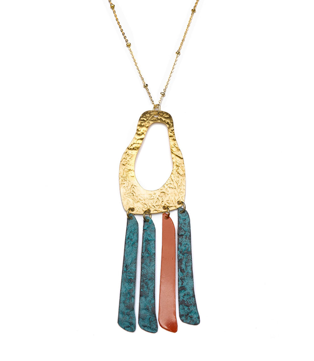 Necklace Nihira Teal & Red Fringe Pendant
