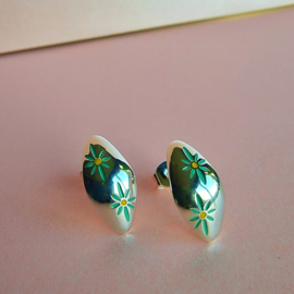 Enamel Flower Stud Earrings Silver