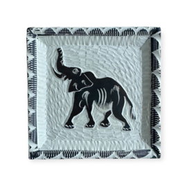 Vierkant Schaaltje Olifant Kisii steen Zwart/Wit A