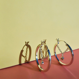 White Gem Chain Hoop Earrings Silver