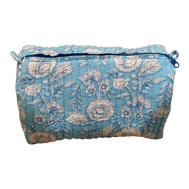 Blockprinted & Quilted Toilettas Blauw