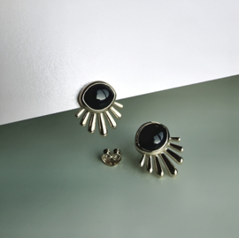 Black Onyx Burst Stud Earrings Silver