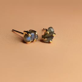 Gold Labradorite Droplet Stud Earrings