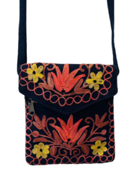 Geborduurd Luxe Bloemen Crossbody Tasje Zwart