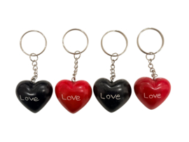 Set van 4 x Sleutelhanger Hart Kisii steen Love Zwart & Rood