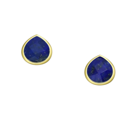 Gold Tear Drop Stone Stud Earrings Lapis Lazuli