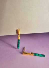 Gold Malachite Drop Bar Earrings