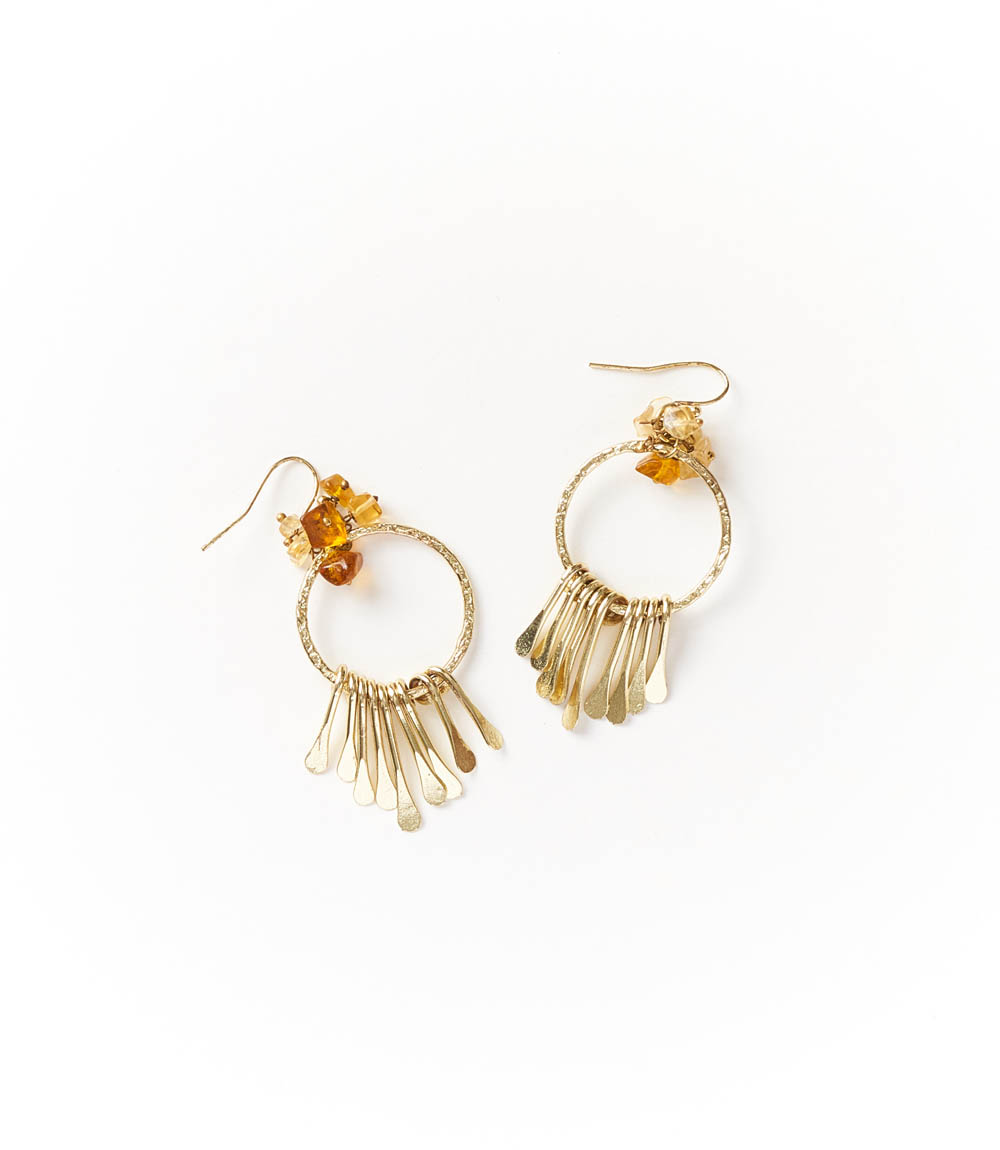 Earrings Ridhi Citrine and Sunstone Brass Fringe Dangle