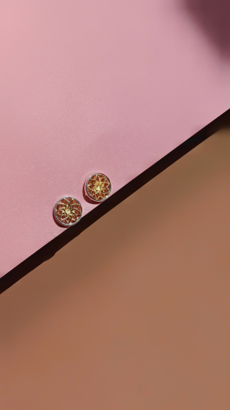 Mandala Gold and Silver Stud Earrings