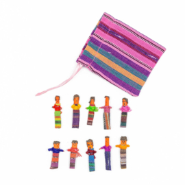 Set van 10 Small Worry Dolls in katoenen zakje