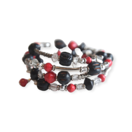 Mixed Media Memory Wire Armband Black&Red