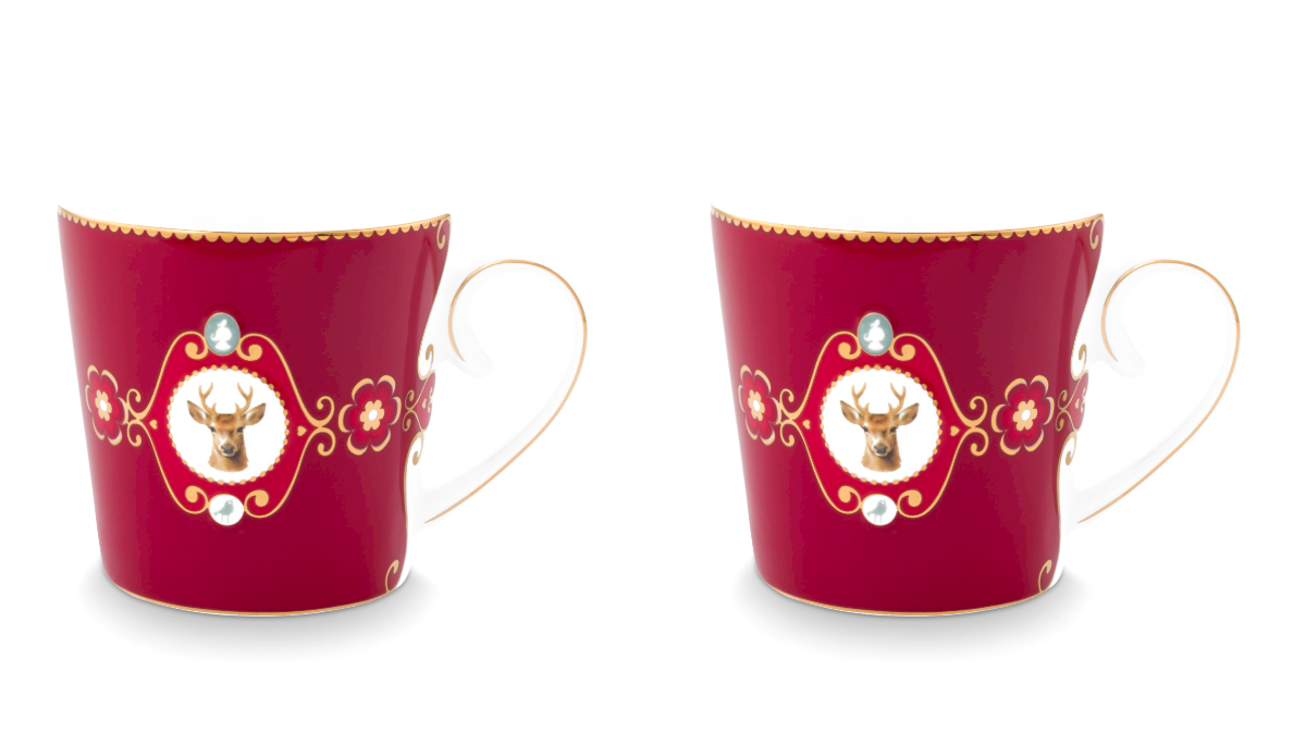 Pip Studio Love birds - Deer - Mokken set/2 rood - 150ml