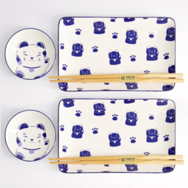 Tokyo Design Kawaii - Maneko Blue  sushi set/2 - cadeauset