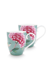 Pip studio Blushing Birds mok set/2 - 350ml - Blauw