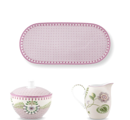 Pip Studio Lily & Lotus Lilac Set van drie Suikerpot, Melkkannetje en Schotel