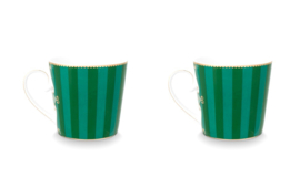 Pip Studio Love Birds Green Stripes - Mokken set van twee - 250ml
