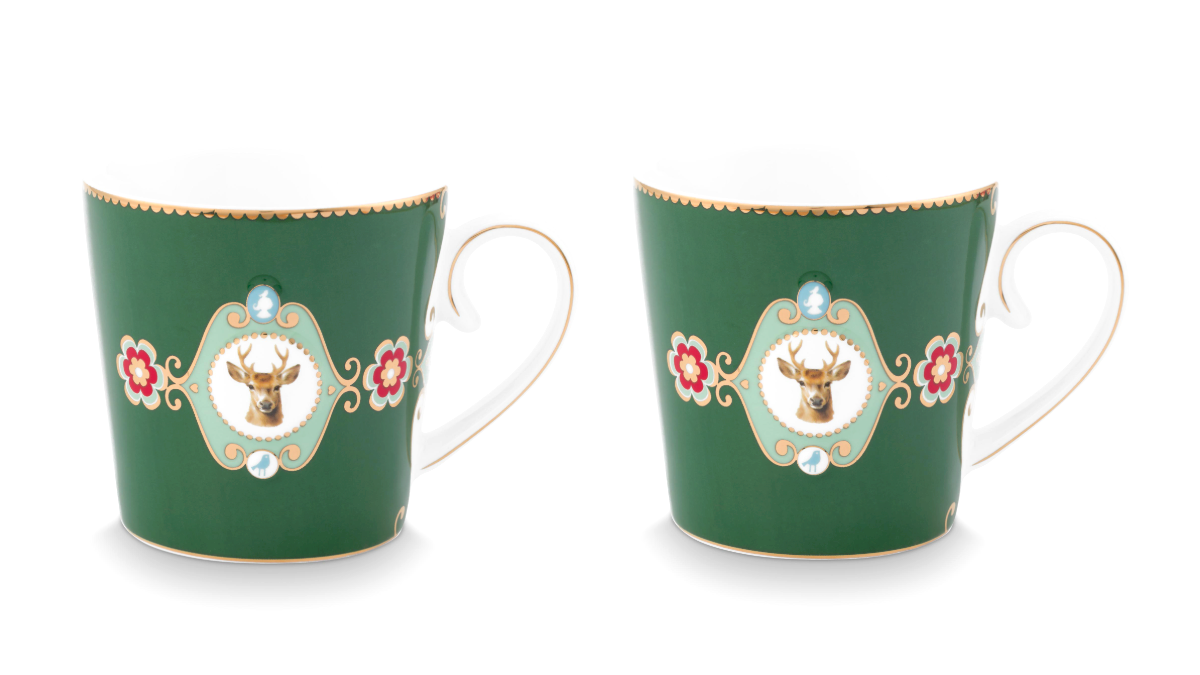 Pip Studio Love birds - Deer - Mokken set/2 groen - 150ml
