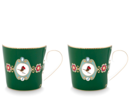 Pip Studio Love Birds Dark Green set van 2 mokken 150ml