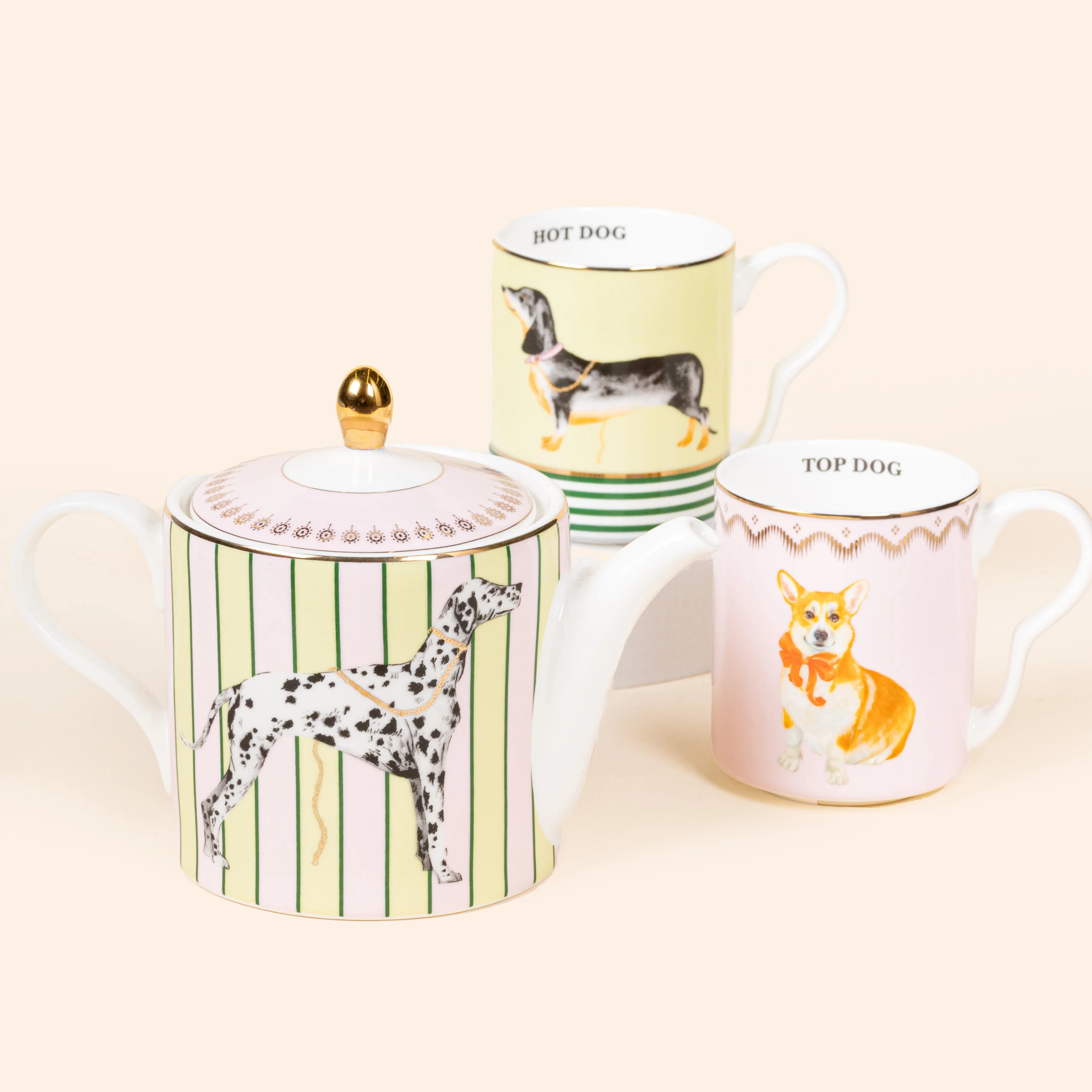 Yvonne Ellen Theeset Doggie - Theepot & 2 Mokken