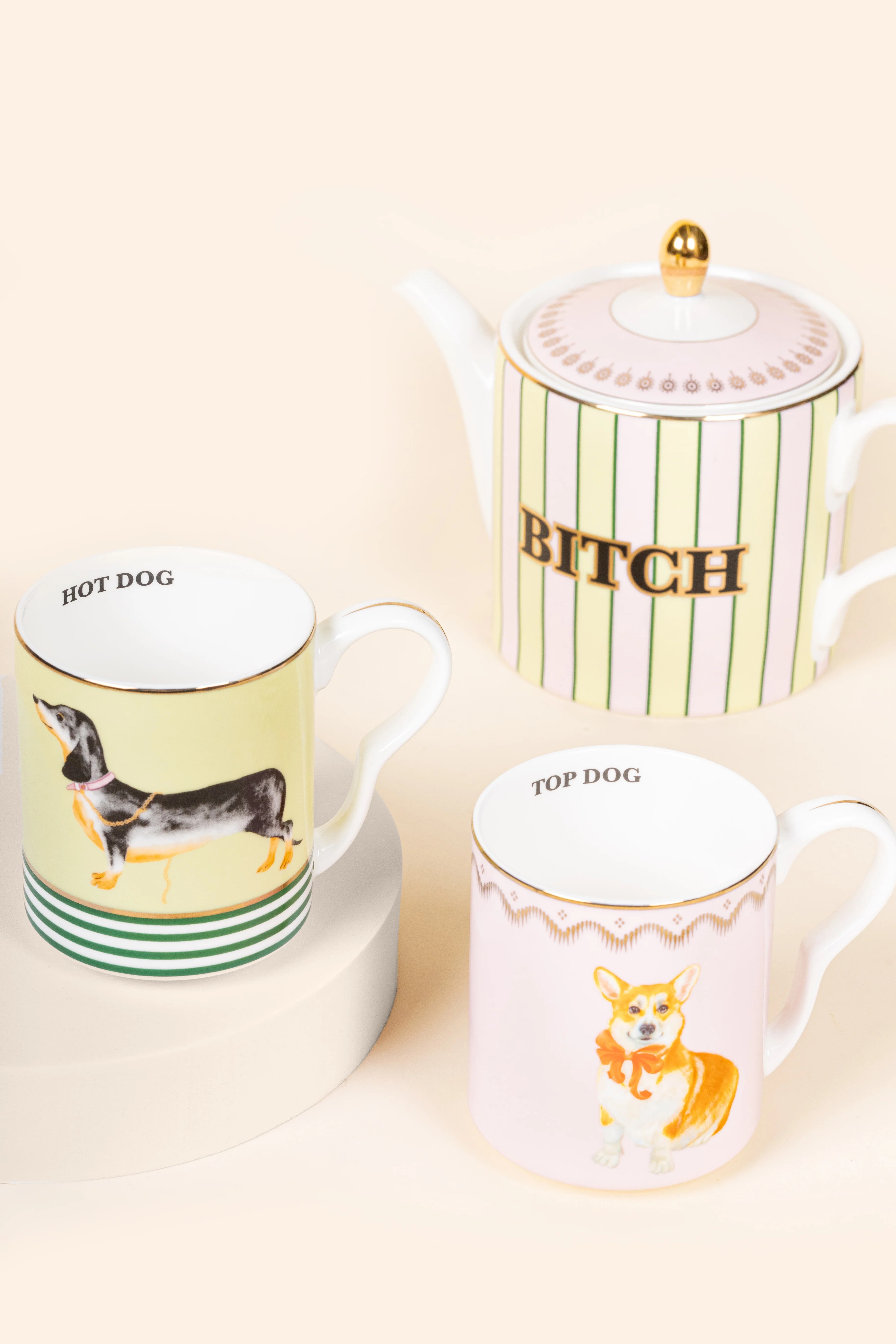 Yvonne Ellen Theeset Doggie - Theepot & 2 Mokken