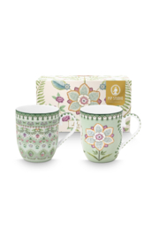 Pip Studio Lily & Lotus Light Green set van twee mokjes - 145ml
