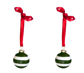 Cornishware Adder Green Bauble set van twee mini kerstballen - ⌀5cm