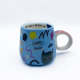 House of Disaster "I Work Hard Cat" - Mok - 300ml - Cadeaudoos