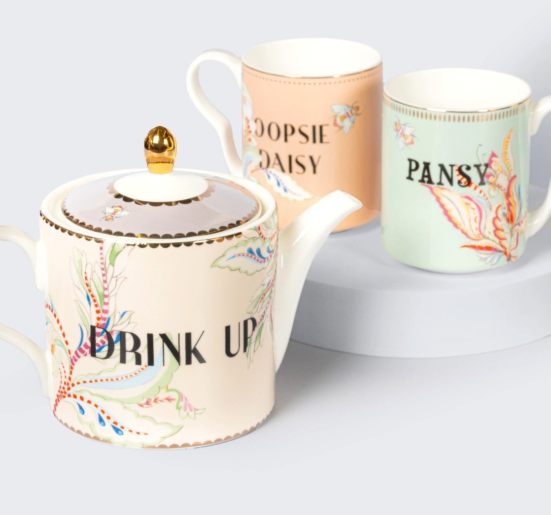 Yvonne Ellen London Floral Theeset - Theepot + 2 Mokken - 500ml