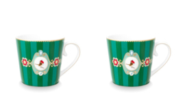 Pip Studio Love Birds Green Stripes - Mokken set van twee - 250ml